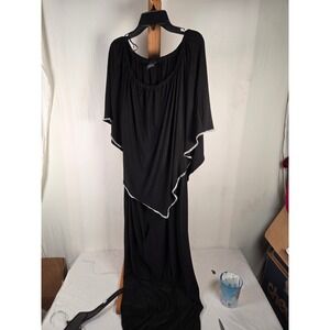 MSK Black Off The Shoulder Rhinestone Trim Tiered Overlay Jumpsuit Romper XL